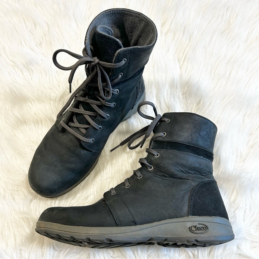 Chaco Barbary Black Leather Suede Waterproof Lace Up Boots J150164 Womens 8‎